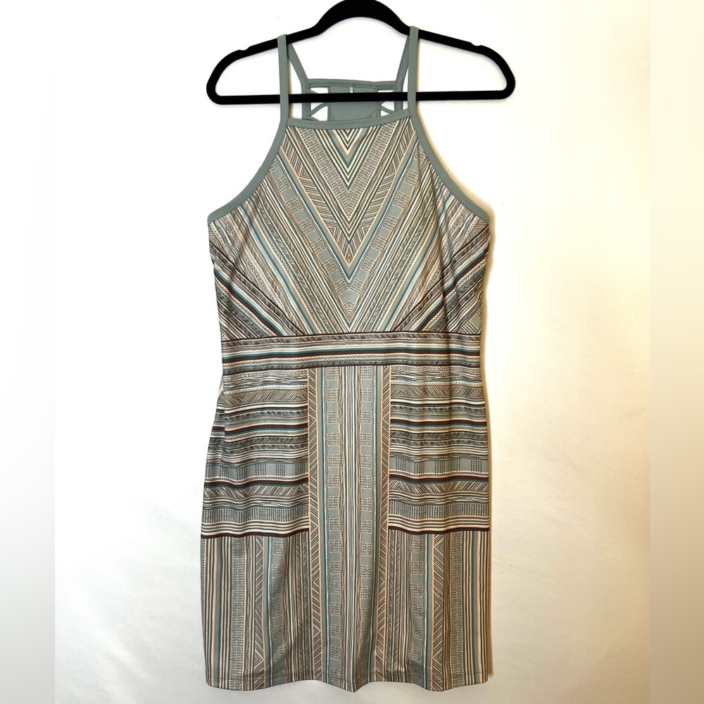 Prana Ador Agave Samba Dress Athletic Athleisure Sz L Blue Tan Stripes Strappy